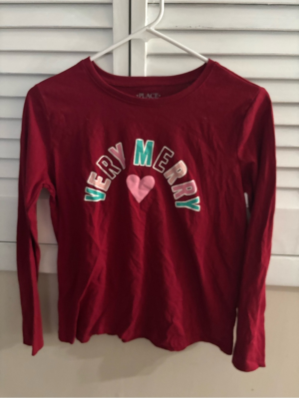The Children's Place Red Long Sleeve Tee with 'Very Merry' Heart Graphic